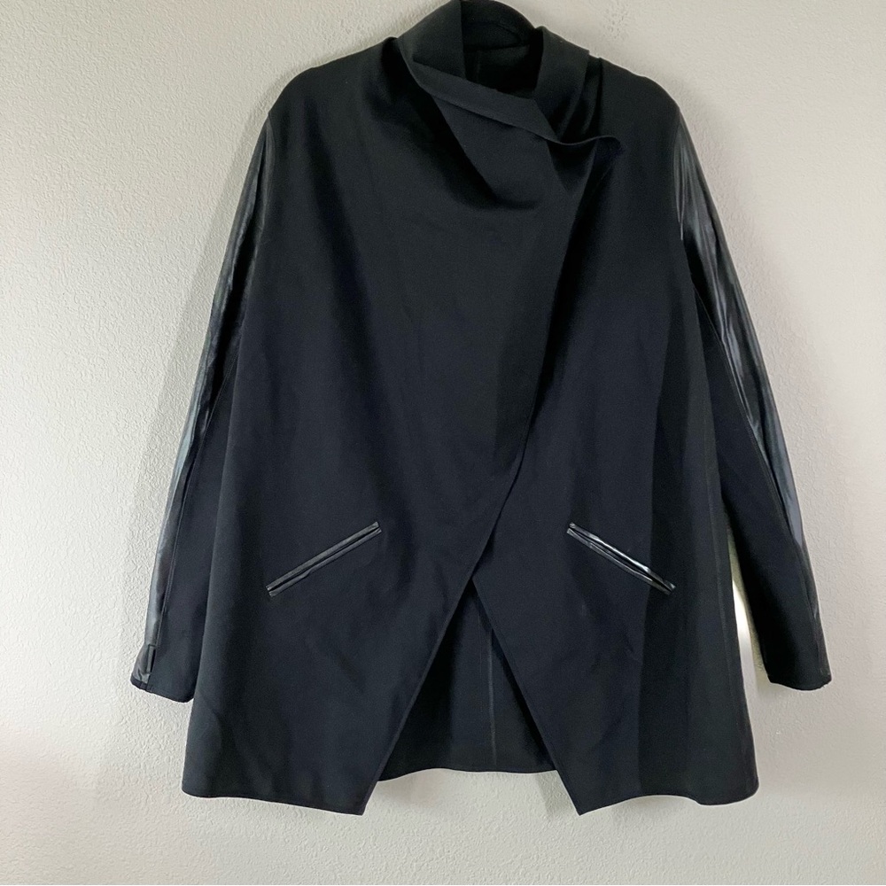 SPANX Drape Front Jacket L Black Ponte Career Minimalist Travel Edgy Streetwear - Picture 2 of 16